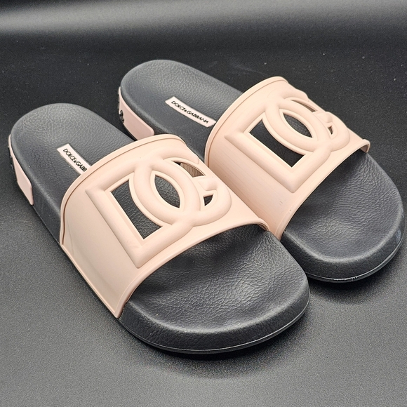 Dolce & Gabbana Pale Pink DG Logo Rubber Slide Sandal 39 - Picture 2 of 9